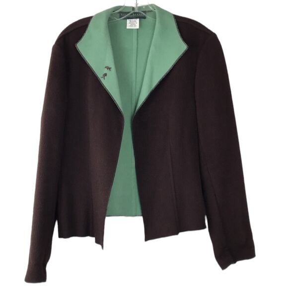 Harve Benard Wool Blend Jacket Open Front Sweater Cardigan Brown Green Size 14 - Picture 1 of 11